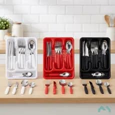 Jogo De Talheres Faqueiro Inox Porta Talher Com 25 Peças
