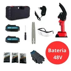 Mini Motosserra Eletrica 48V Potente 6 Polegadas Sem Fio Portatil Bateria Recarregavel