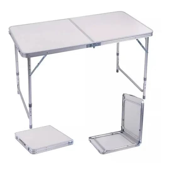 Mesa Dobrável Alumínio 90x60cm Maleta Portátil Regulável Camping Praia Piquenique Churrasco Escritório Branco