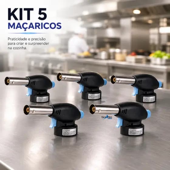 Kit com 5 maçarico profissional culinário portátil com regulagem gourmet
