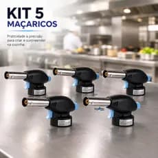 Kit com 5 maçarico profissional culinário portátil com regulagem gourmet