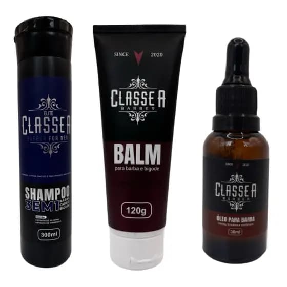 Kit para Barba Classe A  - Shampoo 3 em 1 + Balm Hidratante + Óleo de Barba 30ml