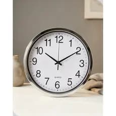 Relógio de Parede Analógico 25cm Números Grandes Decoração Branco e prata Pilha AA Redondo Hauskraft