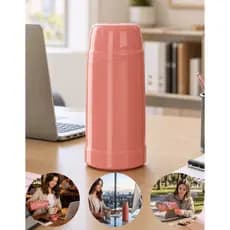 Garrafa Térmica 250ml Rosa Mini Café Chá Portátil Ampola de Vidro Compacta Tampa Copo Elegante Mor