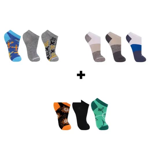 Meia Kids Masculina Cano Curto Desenhada Kit 9 Pares
