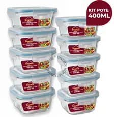 Kit 10 ou 5 Potes Vidro Hermético 400ml Quadrado Premium Marmita Fitness