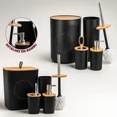 Kit Banheiro Em Bambu Com Lixeira Tampa Detalhes  Luxo