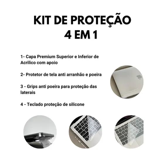 Case de Acrilico para Macbook com teclado de silicone e protetor de tela 4 EM 1 Envio Rapido