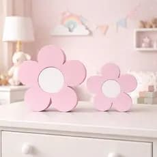 Kit Flores Decorativas Quarto Bebê Menina Jardim Encantado Nicho Cômoda Prateleira Decoração Infantil 2 Peças
