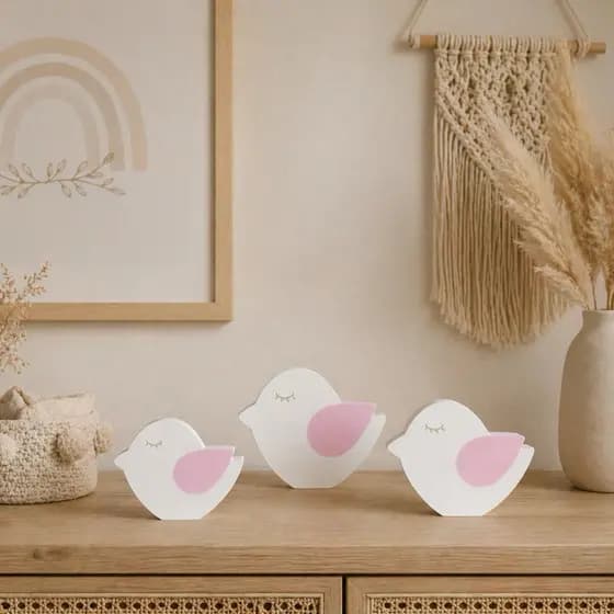 Kit Decorativo Infantil Passarinhos – Decoração Delicada para Quarto de Bebê