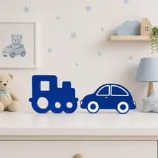 Kit Decoração Infantil Transporte – Trem e Carrinho Decorativos para Quarto de Bebê