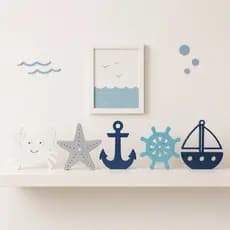 Kit Decoração Infantil Fundo do Mar | Caranguejo, Estrela-do-Mar, Âncora, Timão e Barquinho