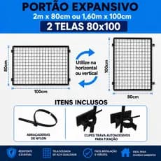 Grade Portão Proteção expansivo Pet 2 telas de 80x100 horizontal 2m x 80cm ou vertical 1,60m x 100cm