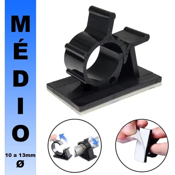 20 Clips Trava 10 a 13mm Fixador Adesivo Dupla Face Grampo Organizador Esconder Fios Cabos Na Mesa