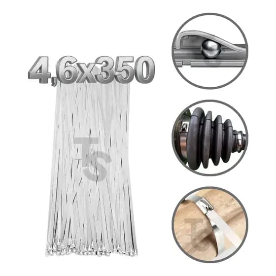 Abraçadeiras Aço Cinta Fita Homocinética Kit Metal Polido Tie Zip Ziptie 304 Lacre Fitilho 4,6x350mm