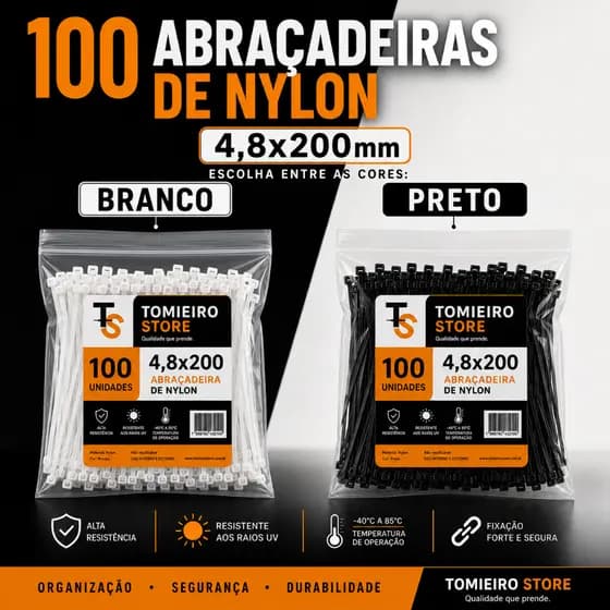 100 Cinta Plástica Abraçadeira Nylon 20cm X 4,8mm Colorida