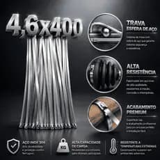 Abraçadeiras Aço Cinta Homocinética Inox Metal Polido Ziptie Lacre Presilha Fitilho Grande 4,6x400mm