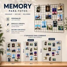 Memory Board Painel De Fotos 20 Mini Prendedores Quadro Recados Tela Aramada 60x80, 60x100 e 80x100
