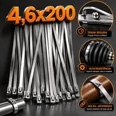Abraçadeiras Aço Cinta Homocinética Inox Kit Metal Polido Tie Zip Ziptie 304 Lacre Fitilho 4,6x200mm