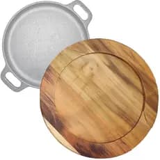 Tábua Madeira 29 Cm Pizza Suporte Para Ferro Fundido Redonda