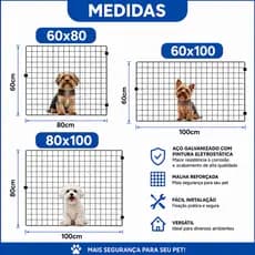 Grade Portão Proteção Pet Cachorro Cães Pequenos - Escolha Cor E Medidas - 60x80, 60x100 ou 80x100cm