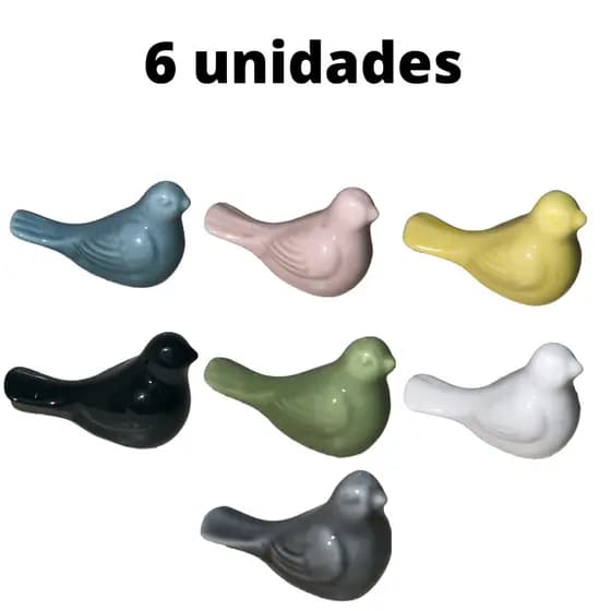 Kit 6 Passarinhos Porcelana Decoração Casa Jardim Escritório Mesas Prateleiras