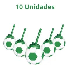 Kit 10 Copos Canudo Bola Futebol Times Festa Aniversario Lembrancinha Esporte Merenda Creche