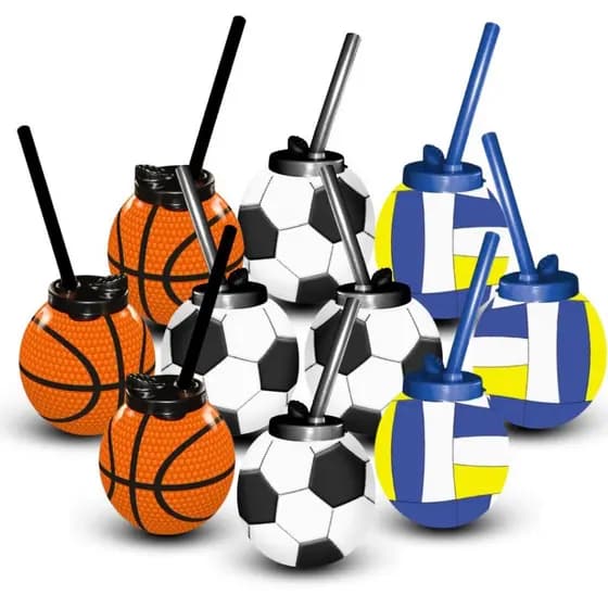 Kit Copos Bola com Canudo Esportes Basquete Vôlei Futebol Festa Aniversario Lembrancinha Creche