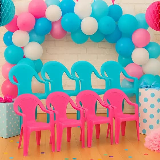 Kit 5 Cadeiras Infantil Plástico Empilhável Poltrona Criança Cores Azul ou Rosa