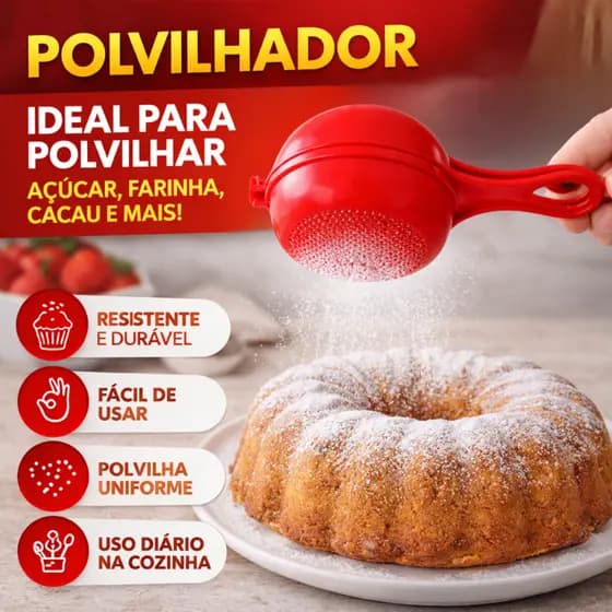 Polvilhador Peneira de Açúcar Farinha Chocolate Plástico com Tampa Alça Cozinha Confeitaria Multiuso