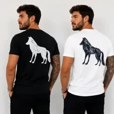 Camisa Acostamento Masculina Lobo Costas Wolf Max Algodão Presente Homem Original