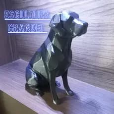 Escultura Cachorro Labrador Geométrico Preto 3D  Decoração Moderna para Sala, Escritório e Presente Criativo