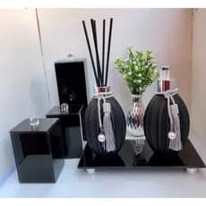 Kit Lavabo Banheiro Luxo Saboneteira Trio Organizador Difusor De Ambiente com Bandeja