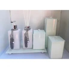 Kit Lavabo Banheiro Branco Trio Organizador Porta Escova Algodão Cotonete Saboneteira e Difusor Bandeja