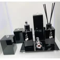 Kit Lavabo Banheiro Preto  Difusor De Varetas Porta Sabonete Líquido e Bandeja  Porta Escova Algodão e Cotonete