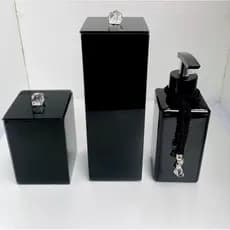 Kit Lavabo Banheiro Preto Porta Sabonete Líquido Porta Escova Porta Cotonete ou Algodão