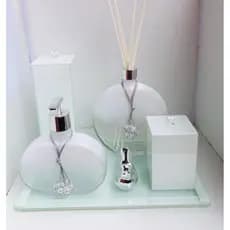 Kit Lavabo  Luxo | Porta Algodão + Porta Escova + Saboneteira Líquida + Difusor de Varetas com Bandeja