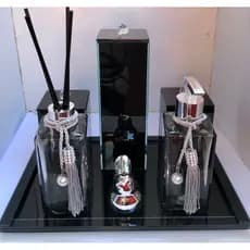 Kit Lavabo Luxo Fumê Trio Organizador Porta Escova Algodão e Cotonete Saboneteira Difusor Bandej