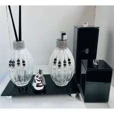 Kit Lavabo Completo com Porta Cotonete Porta Escova Porta Sabonete Líquido Difusor de Varetas e Bandeja