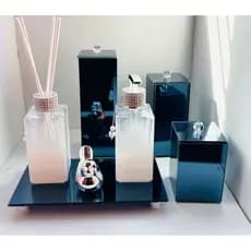 Kit Banheiro Luxo Trio Organizador Azul Porta Difusor de varetas porta Sabonete Líquido Bandeja Azul