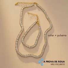 Conjunto colar + Pulseira Aço Inoxidável À prova d’água Hipoalergênicos Não Oxida Não Escurece