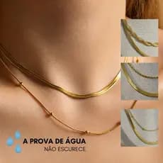 Conjunto Elegante 2 Colares Dourado e Prata em Aço Inoxidável 316L / Para presente - Feminino
