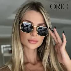 Óculos de Sol Octagonal Feminino Luxo Dourado UV400 Lentes Policarbonato Estilo Retrô Fashion