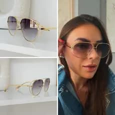 Óculos de Sol Feminino Aviador Luxo Dourado UV400 Elegante Fashion Casual