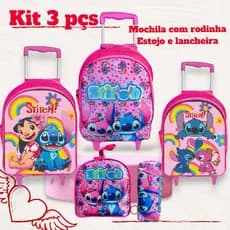 Kit Escolar Stitch 3 Peças com Rodinhas – Mochila + Lancheira + Estojo