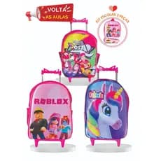Kit Mochila Escolar com Rodinhas | Lancheira | Estojo |  Diversos Personagens -