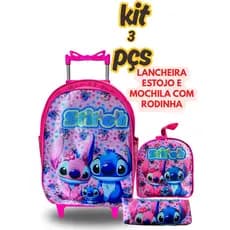 Mochila Escolar Volta a s Aulas Kit Escolar 3 Peças Stitch  + Lancheira + Estojo | Infantil