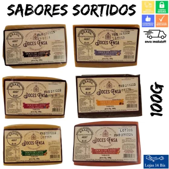 Doce de Leite Barra 100g Sabores Variados Sem Glúten Ensa Sul de Minas