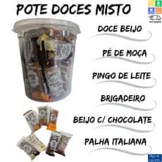 Doce Ouro de Minas Pote Misto c/21 Unid. Pingo Bel Brigadeiro Beijinho Beijo Palha Italiana Pé de Moça Beijo de Moça