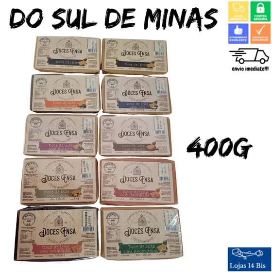 Doce de Leite Foudant Barra 400g Sabores Variados Sem Glúten Ensa Sul de Minas